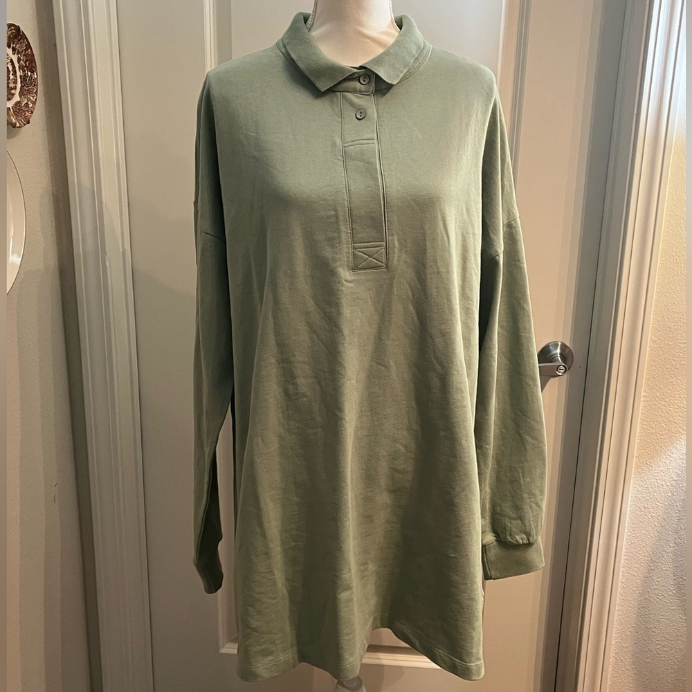 NWT Nasty Oversized Long Sleeve Mini Shirt Dress | Sage | Size 10